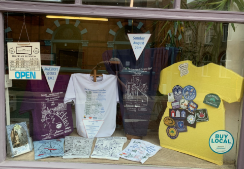 Admiral Ts window with t-shirts for Scores Race